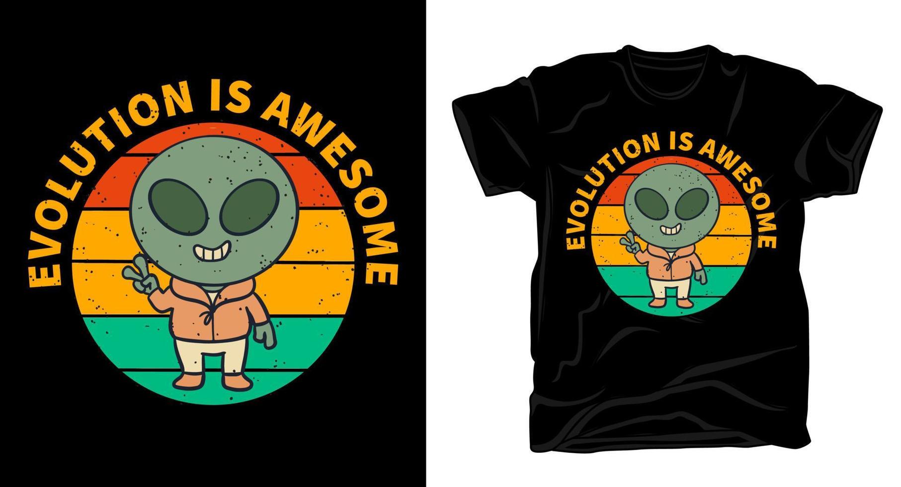design t-shirt con illustrazione retrò vintage alieno vettore