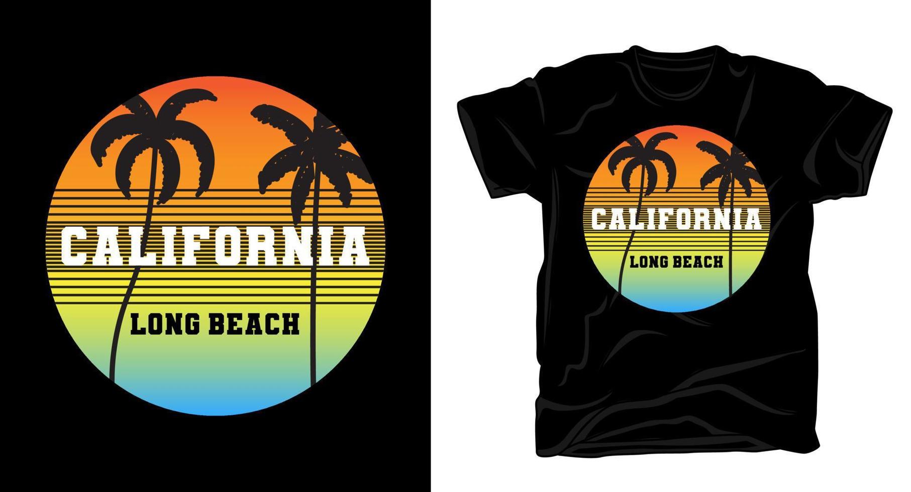 tipografia california con design t-shirt silhouette palme vettore