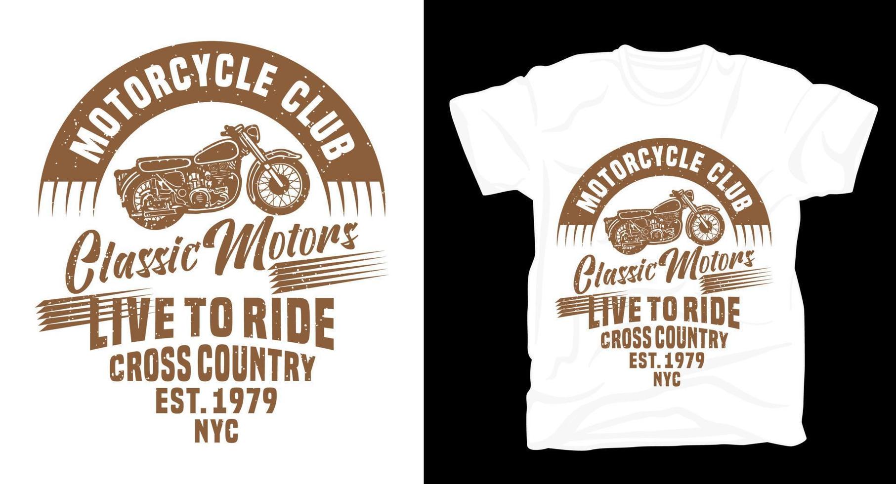 design classico della maglietta tipografica del club motociclistico vettore