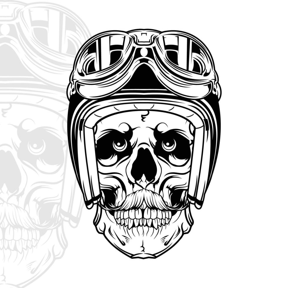 illustrazione di motociclisti del cranio in bianco e nero.eps vettore