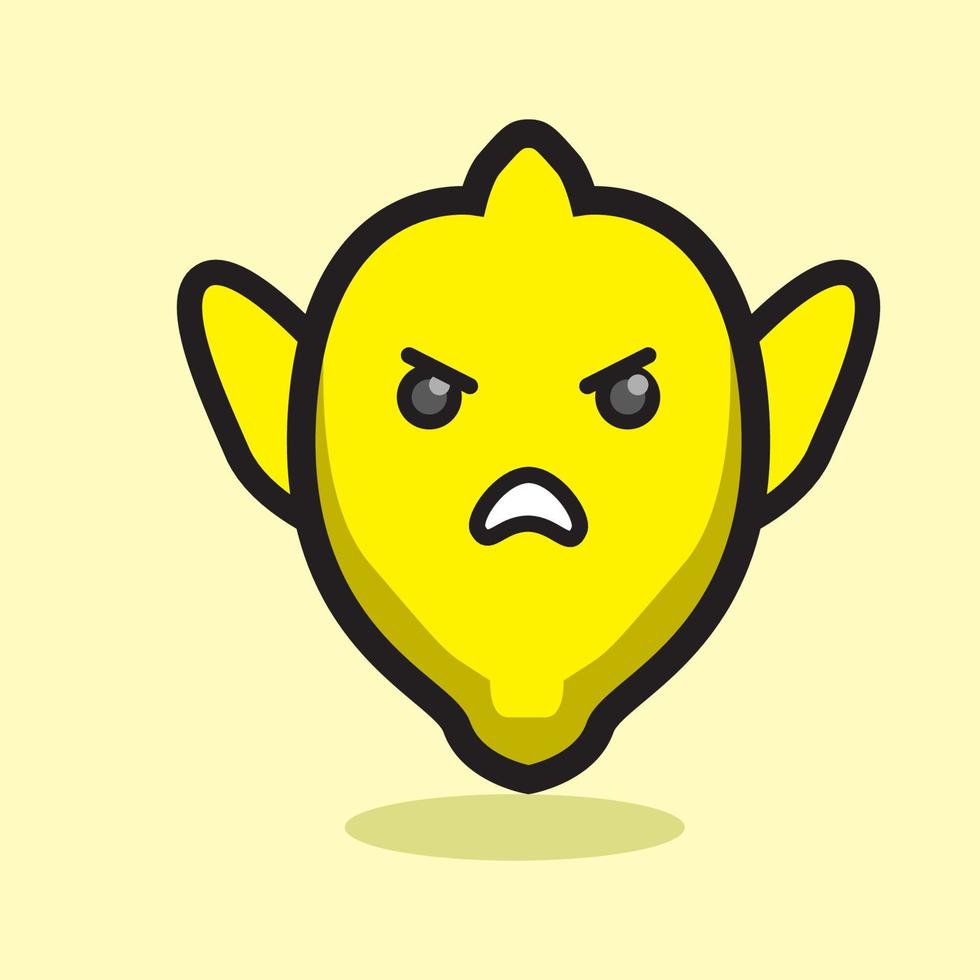 faccia arrabbiata carino limone frutta cartone animato design. vettore