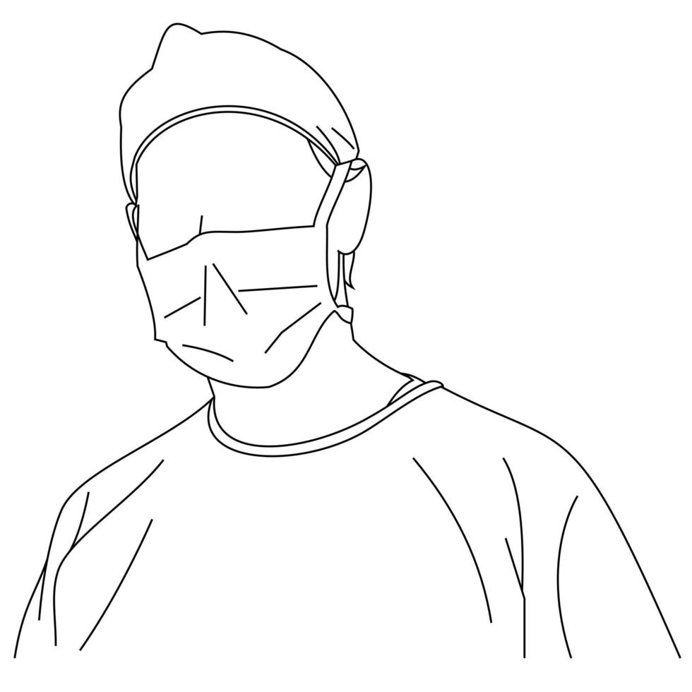 giovane medico professionista che indossa una maschera chirurgica o medica per proteggere da peste, malattie, coronavirus, covid-19, sars, influenza o mers-cov. un medico che indossa maschera chirurgica e fonendoscopio vettore
