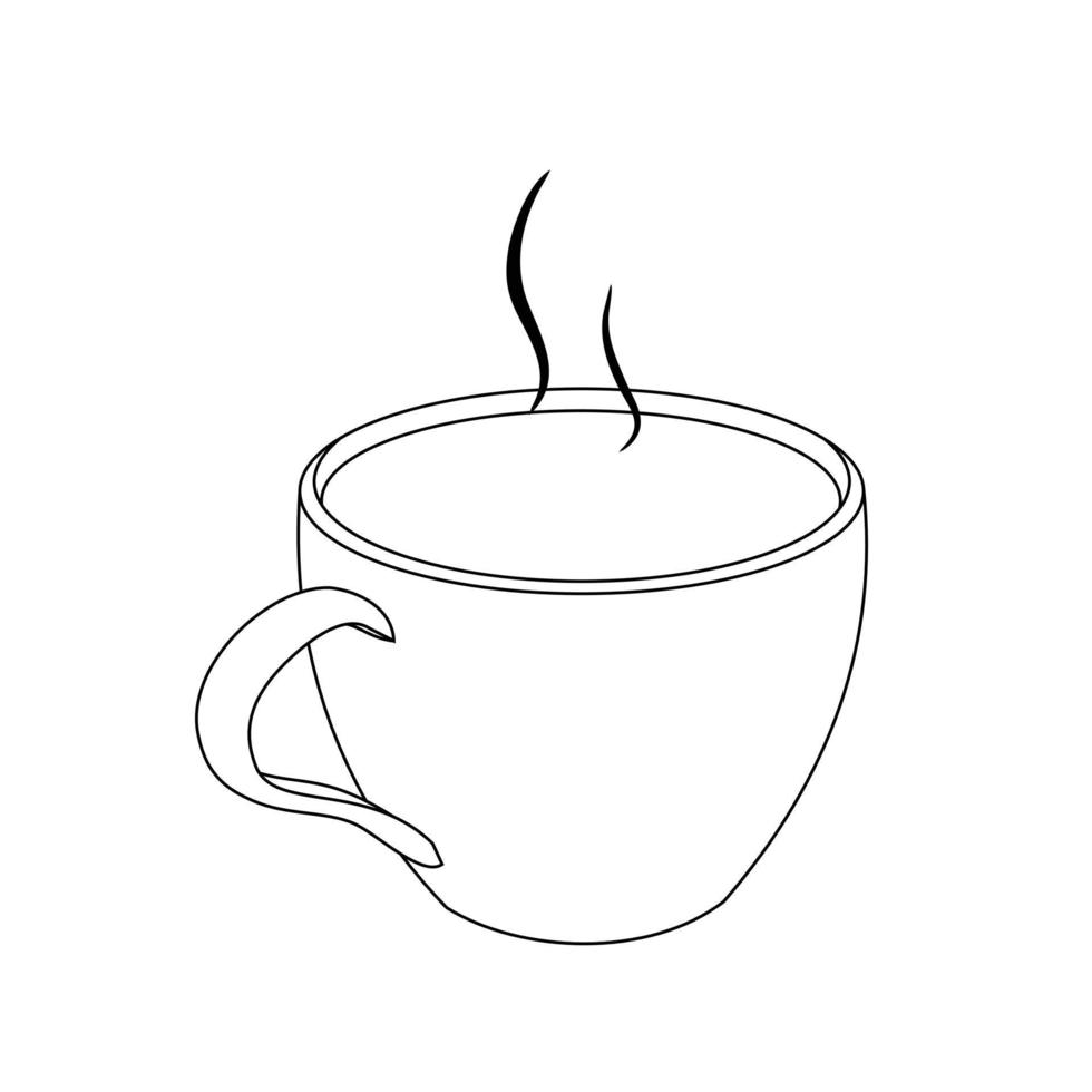 linea di illustrazione che disegna una tazza di caffè o tè calda fresca. tazza di caffè espresso italiano o americano. concetto di colazione o vintage. buona giornata. isolato su sfondo bianco vettore