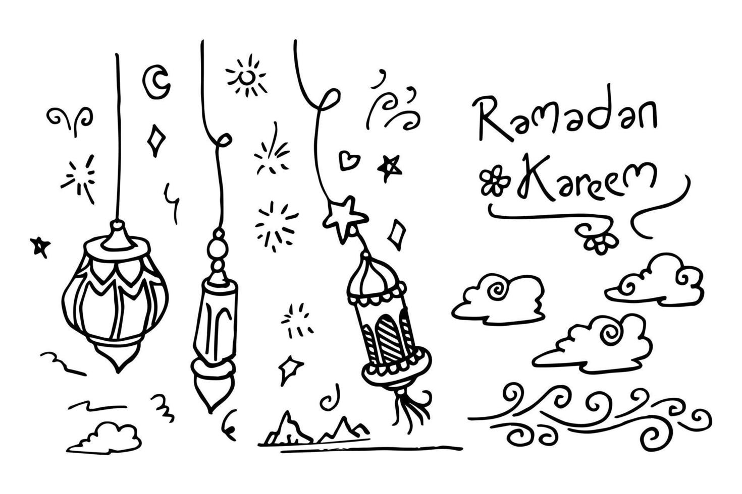 doodle ramadhan kareem, set di elementi vettoriali, per il concept design. vettore