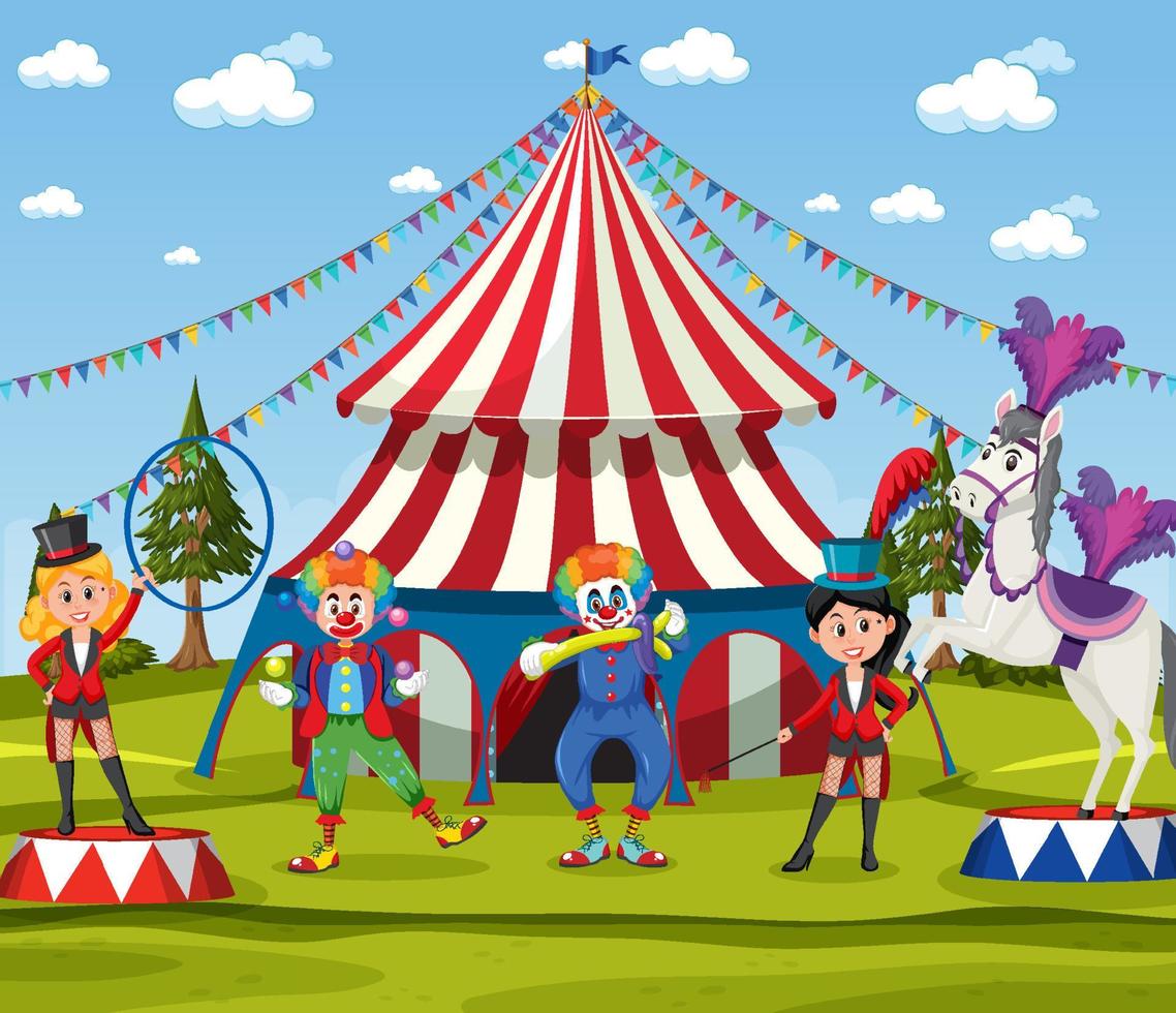 scena del parco divertimenti con cupola del circo vettore