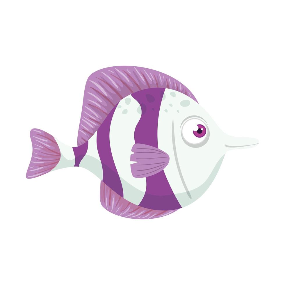 vita sottomarina, pesce carino, colore viola e bianco, su sfondo bianco vettore