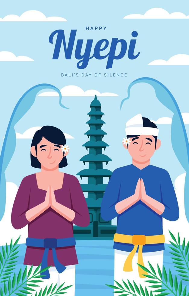 poster del giorno del silenzio felice di nyepi vettore