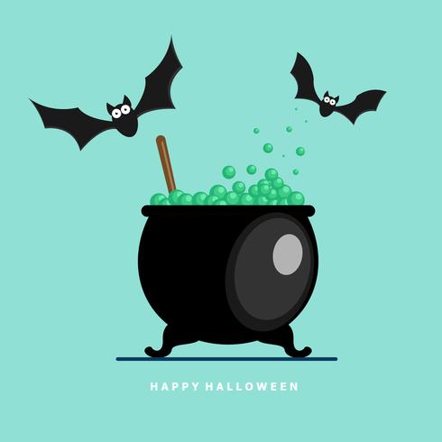 felice pipistrello di halloween con pozione di ebollizione vettore