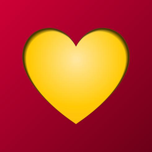 Felice giorno di San Valentino cartolina d&#39;auguri. Cuore giallo nella componente centrale. Concetto di amore e coppia. Tema di cartoline e carta. vettore