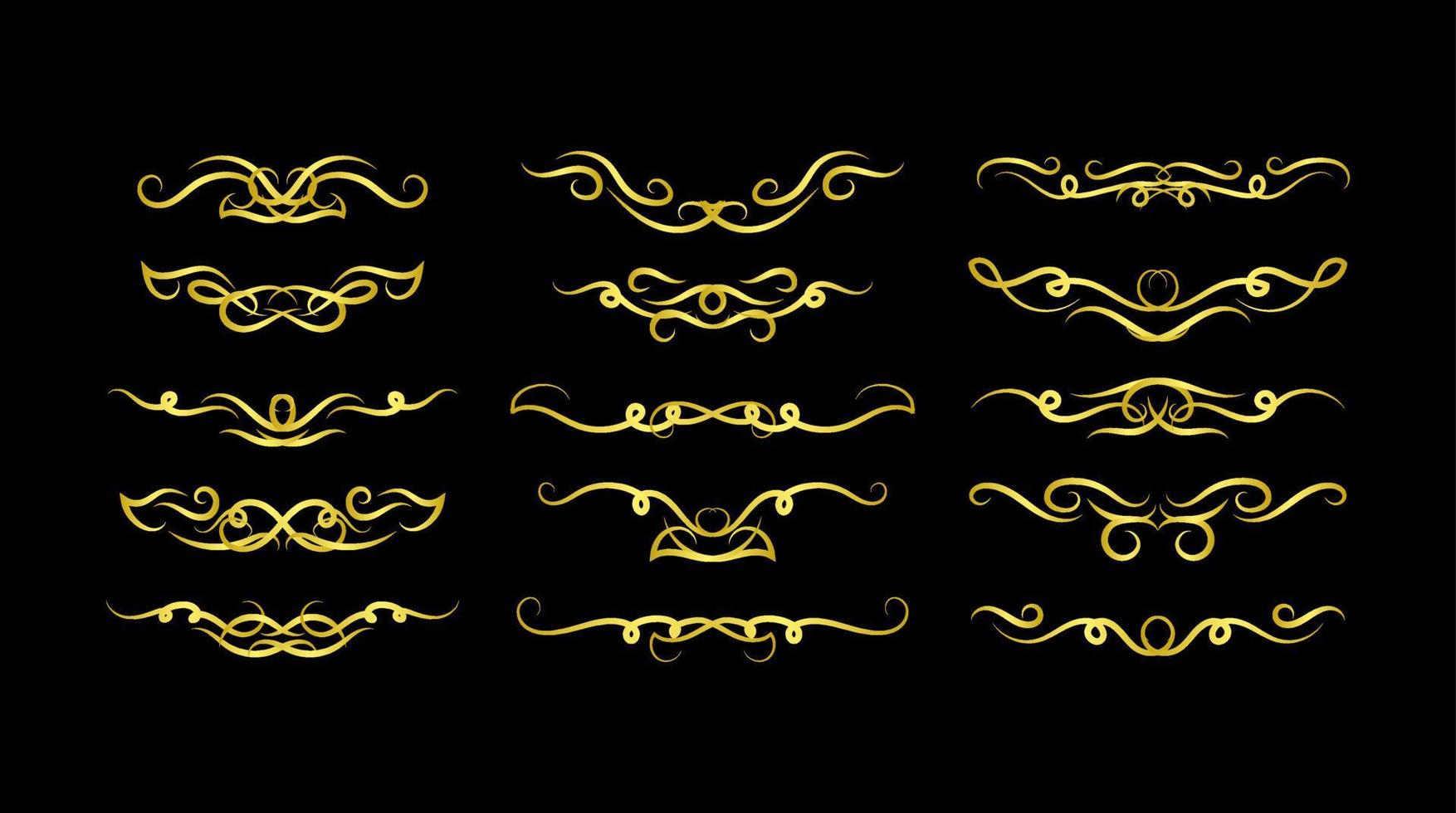 insieme di elementi di bordi d'oro, vettore di ornamento