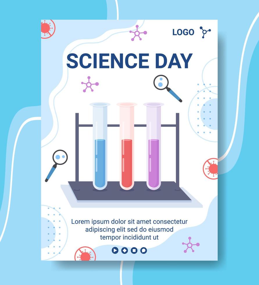 illustrazione di design piatto modello poster giornata nazionale della scienza modificabile di sfondo quadrato adatto per social media o biglietto di auguri vettore