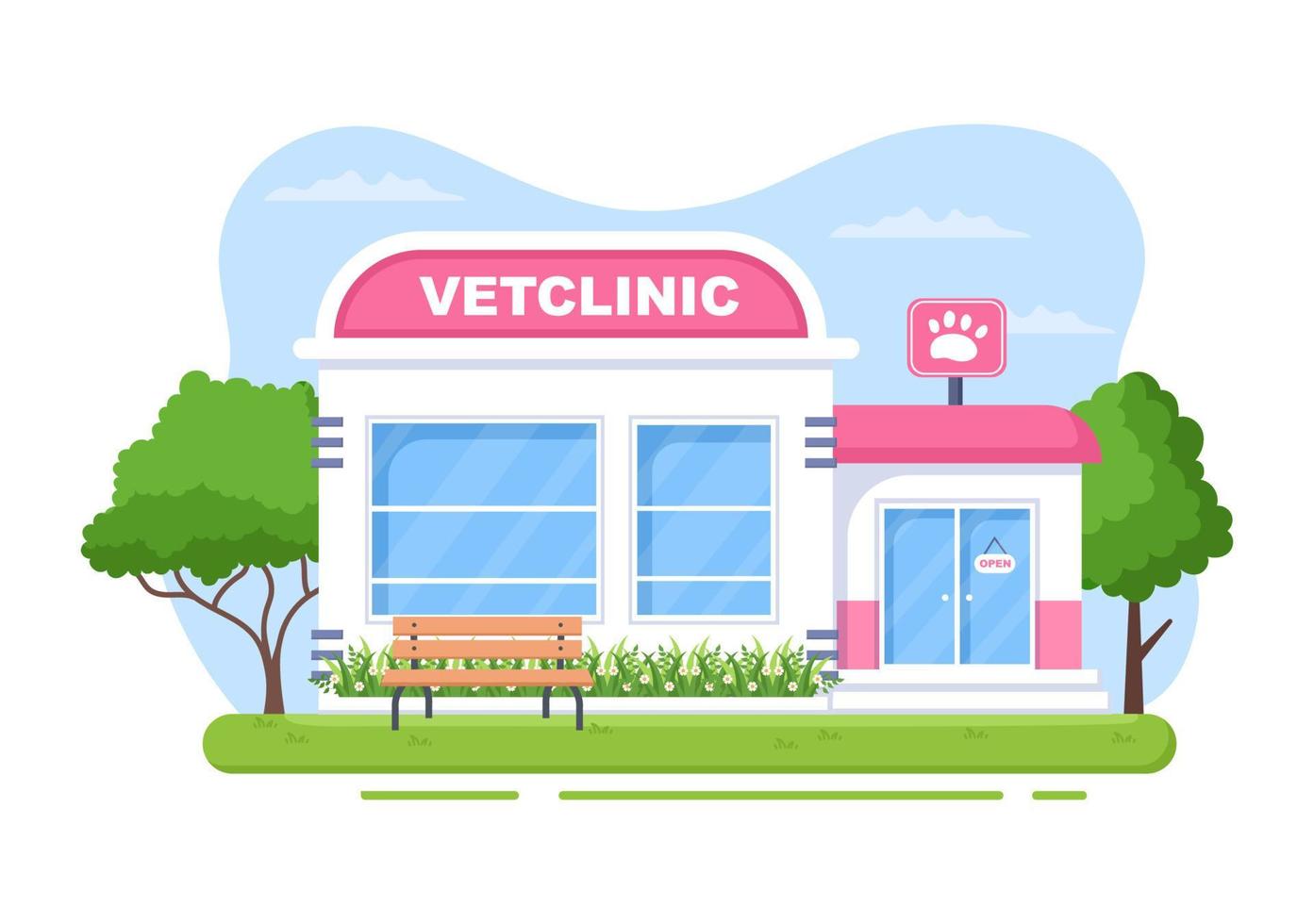 clinica veterinaria esame medico, vaccinazione e assistenza sanitaria per animali domestici come cani e gatti in cartone animato piatto illustrazione vettoriale per poster o banner