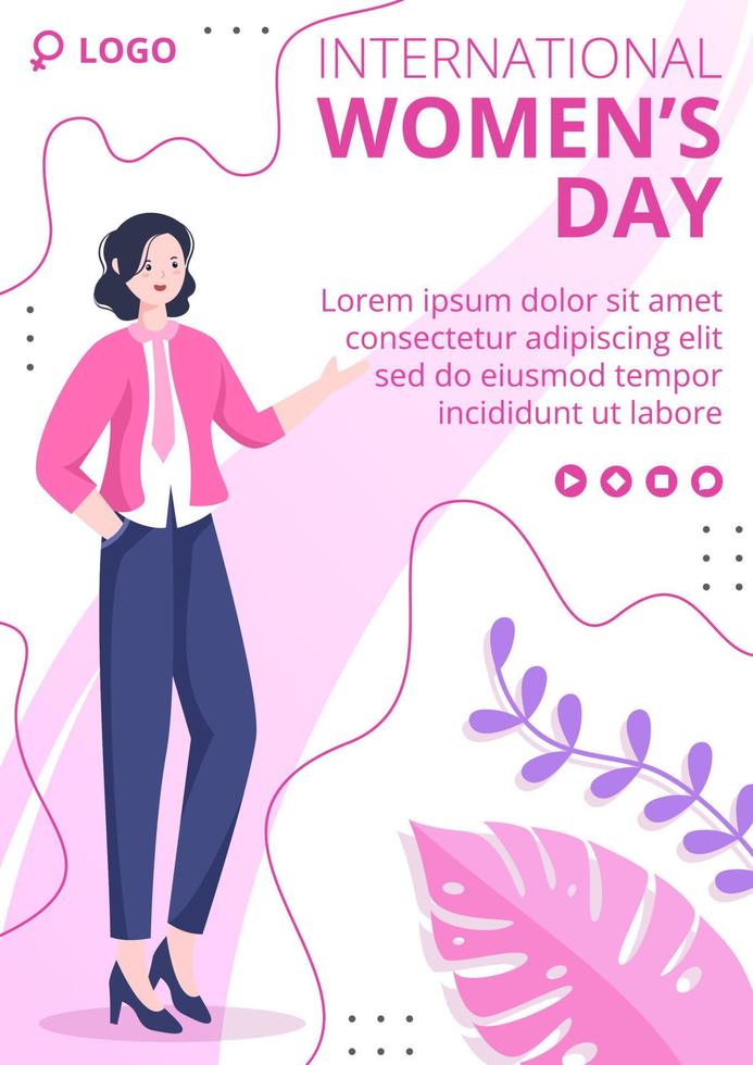 illustrazione piatta del modello di volantino per la festa della donna modificabile di sfondo quadrato adatto per social media, biglietti di auguri e annunci web su Internet vettore