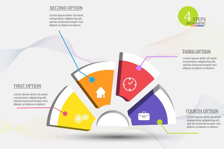 Elemento infographic del grafico di punti del modello 4 di affari di progettazione con la data del posto per le presentazioni, Vector EPS10.