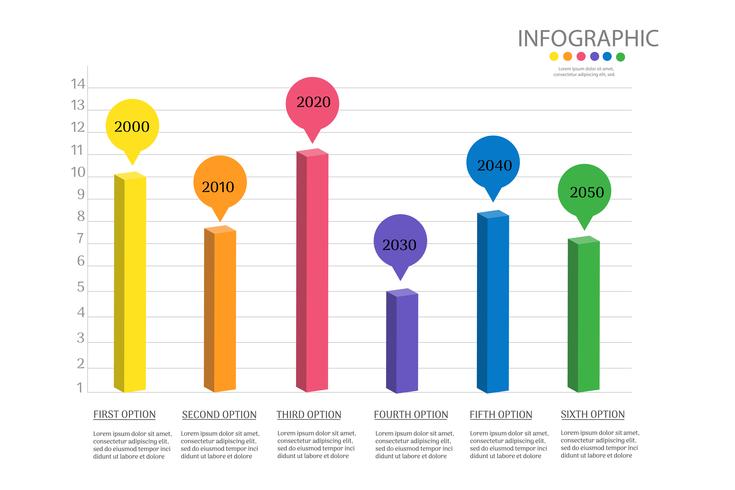 Progetti l&#39;elemento infographic del grafico di punti del modello 6 di affari con la data del posto per le presentazioni, Vector EPS10.