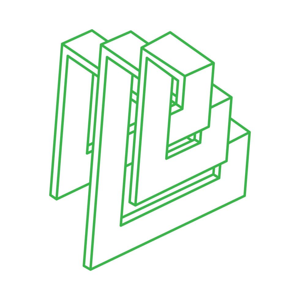 forma impossibile, illusione ottica, vettore. oggetti verdi d'arte ottica. logo. figura geometrica. vettore