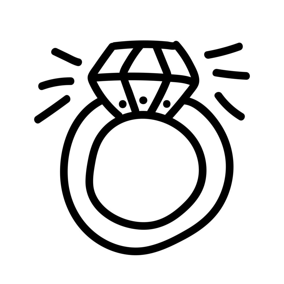 San Valentino doodle icona anello di fidanzamento con diamante. sorpresa regalo d'amore per il giorno dell'amore. illustrazione disegnata a mano per web, banner, carta, stampa, volantino, poster, vacanze, adesivo vettore