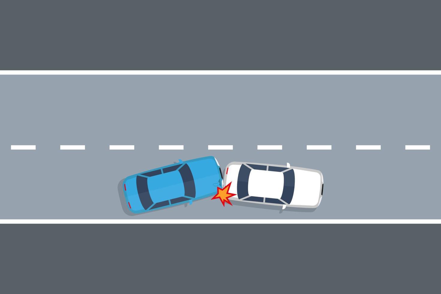 incidente di due auto sulla strada. vettore in vista dall'alto design piatto