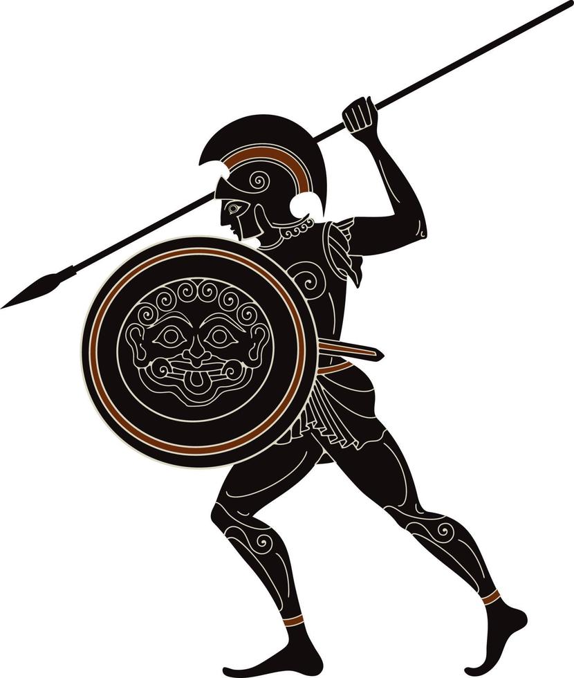 guerriero della grecia antica. ceramica a figura nera. banner di scena greca antica. vettore