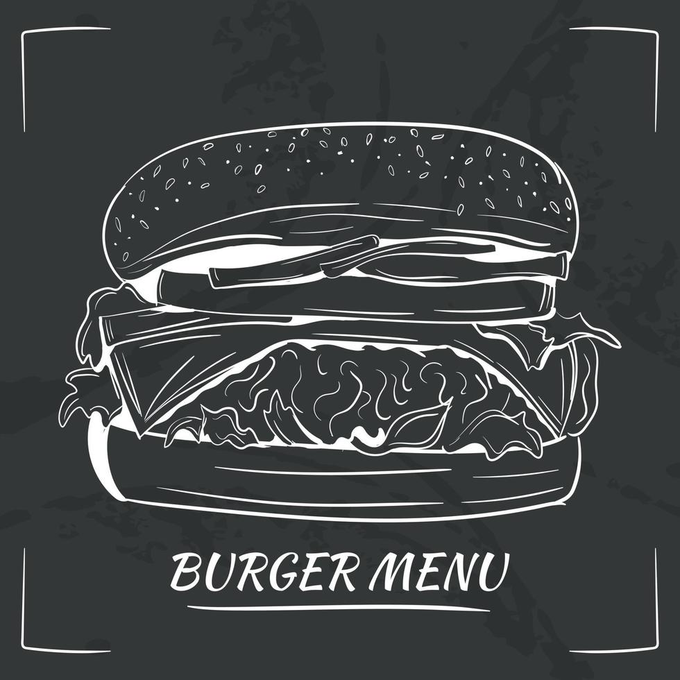disegno a mano di hamburger con i suoi ingredienti per il menu vettore