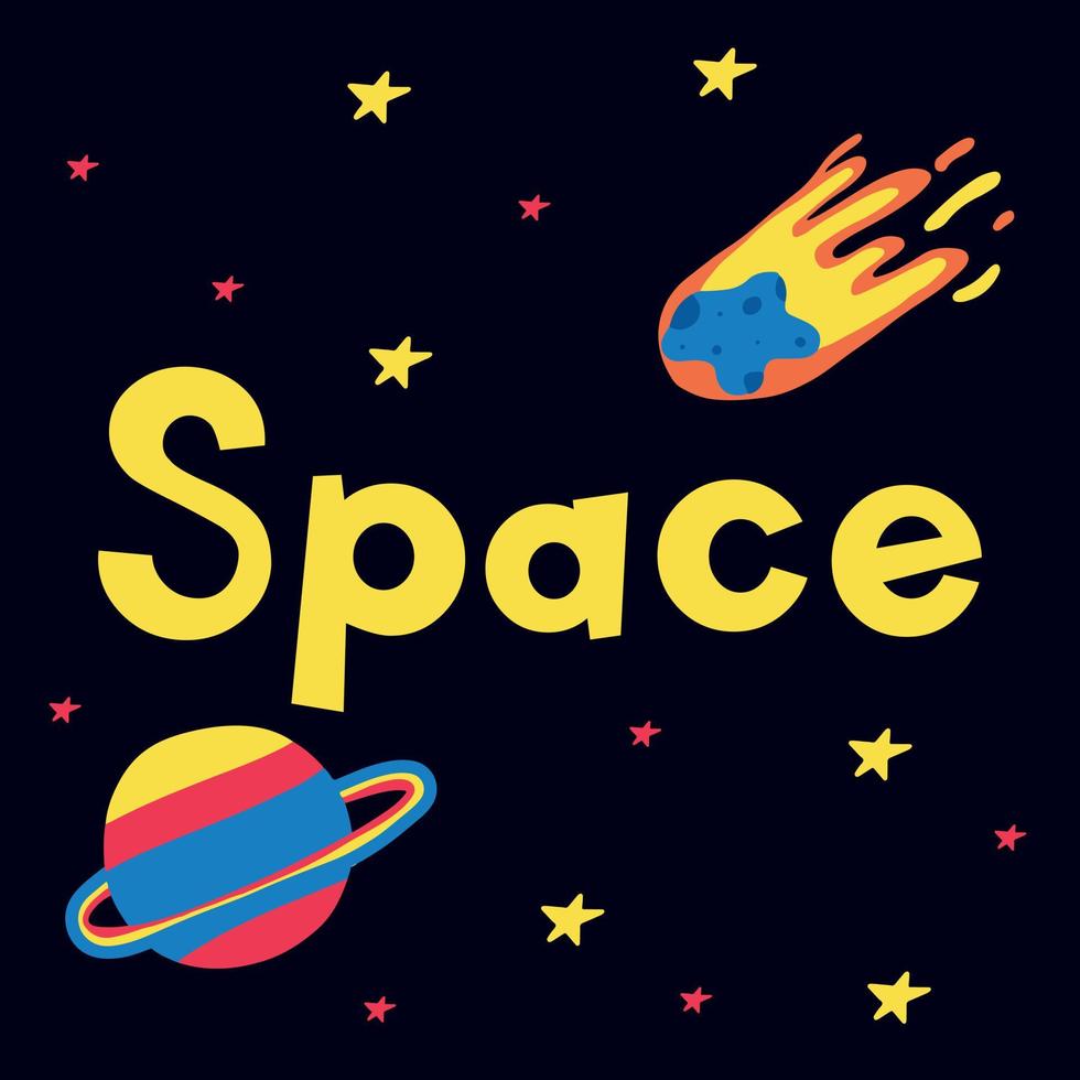 poster cosmico disegnato a mano con pianeta e cometa. concetto di spazio. l'illustrazione è adatta per cartoline, poster, stampe. vettore