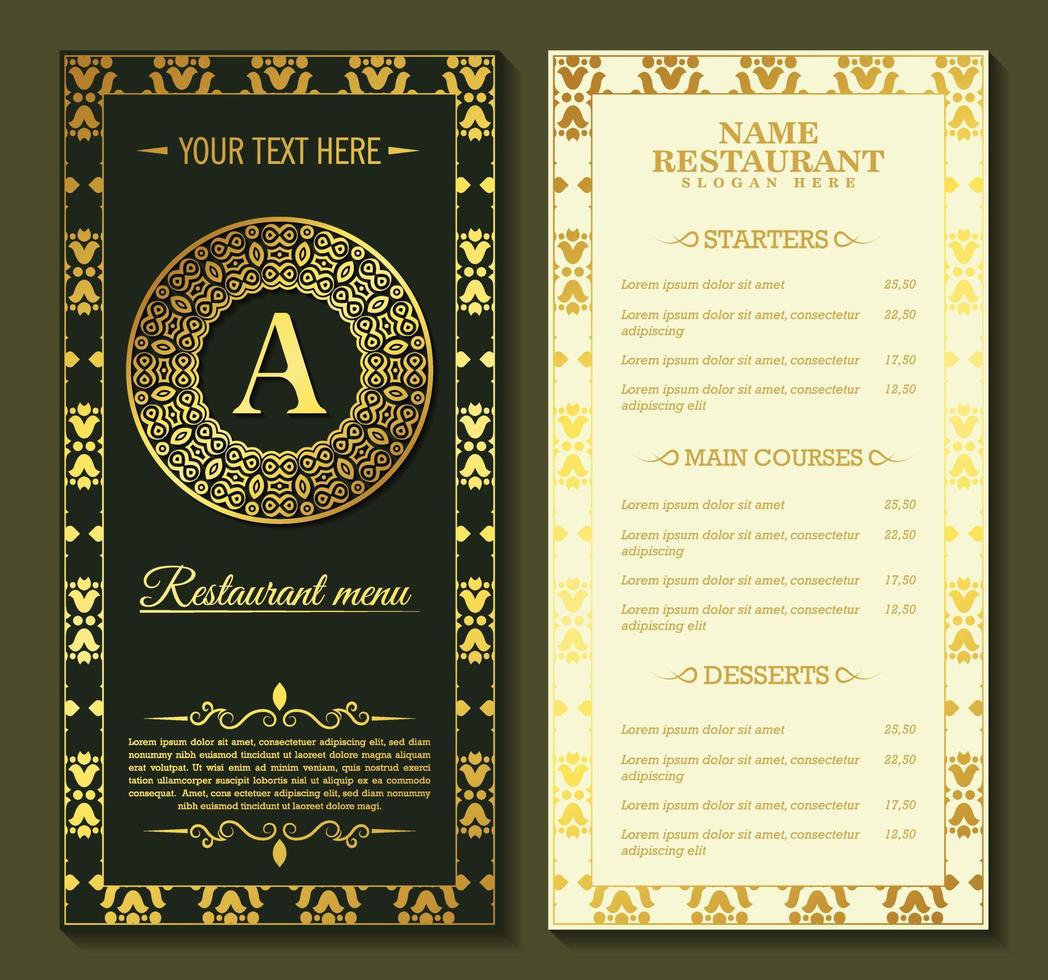 menu del ristorante di lusso con ornamento del logo vettore