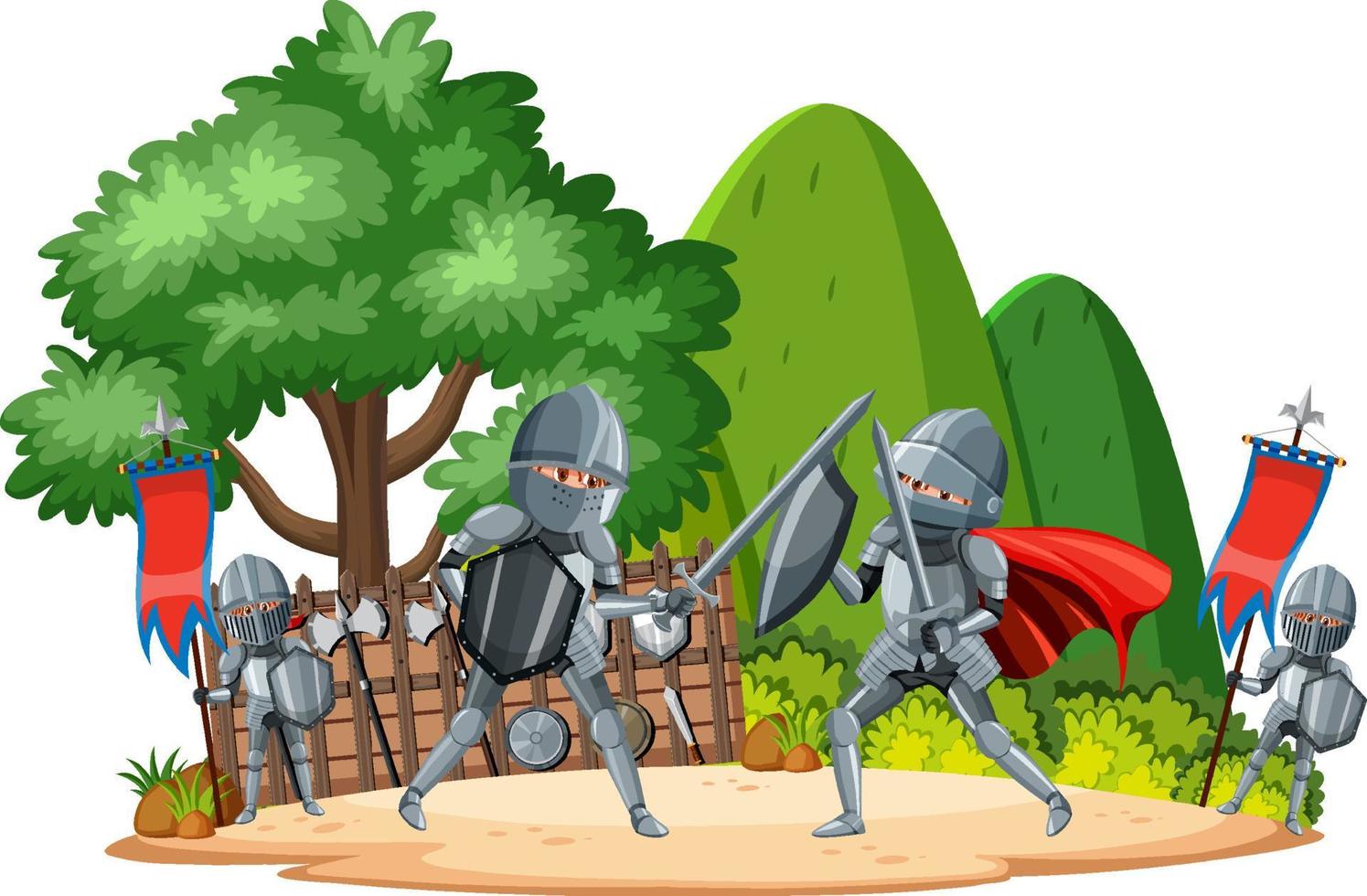 paesaggio di battaglia medievale isolato con combattimenti di cavalieri in armatura vettore