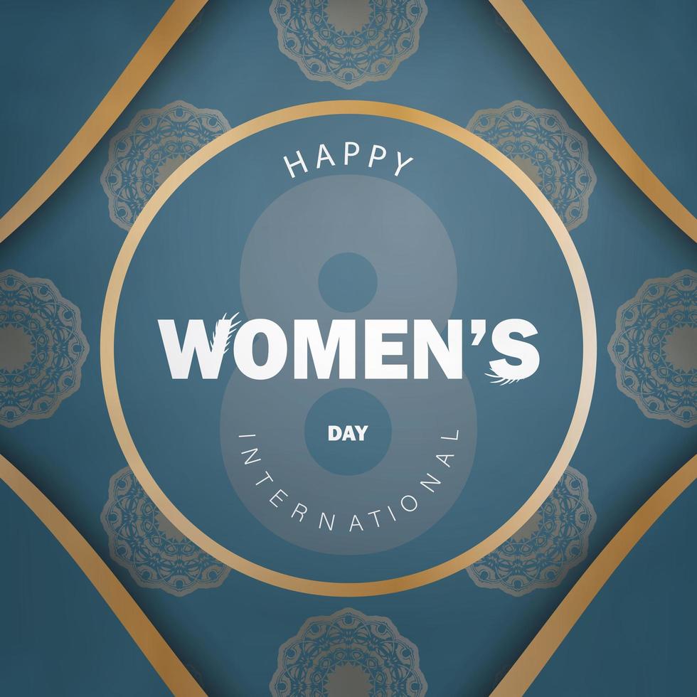 cartolina 8 marzo giornata internazionale della donna in blu con ornamento invernale in oro vettore