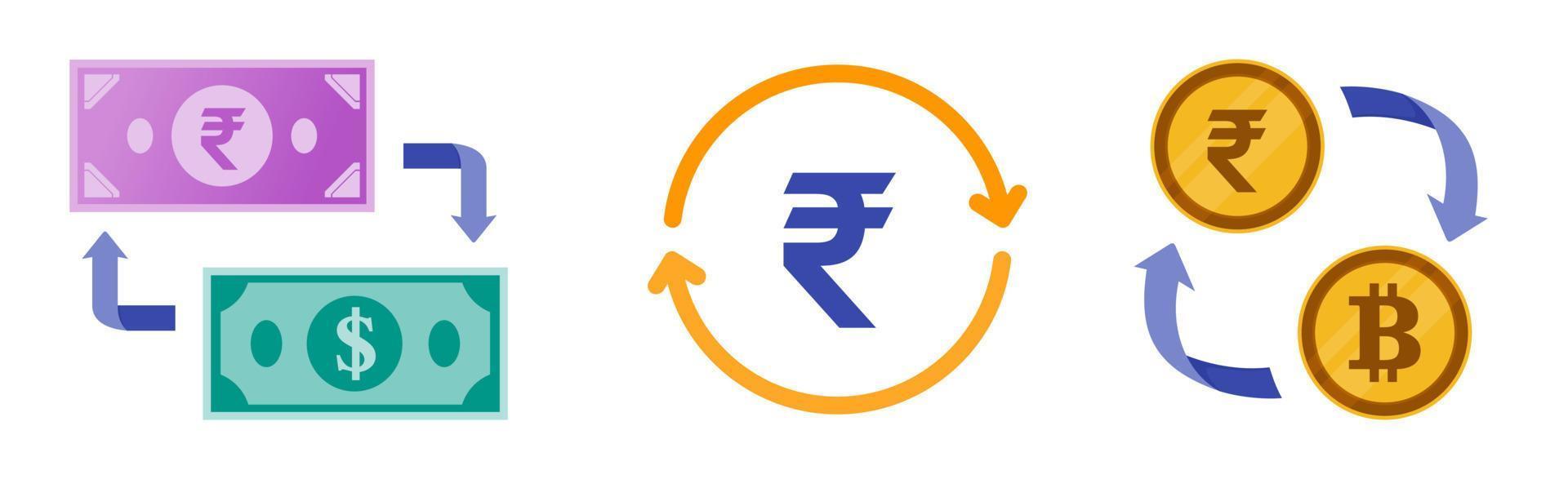 valuta estera della rupia indiana e scambio di criptovalute vettore
