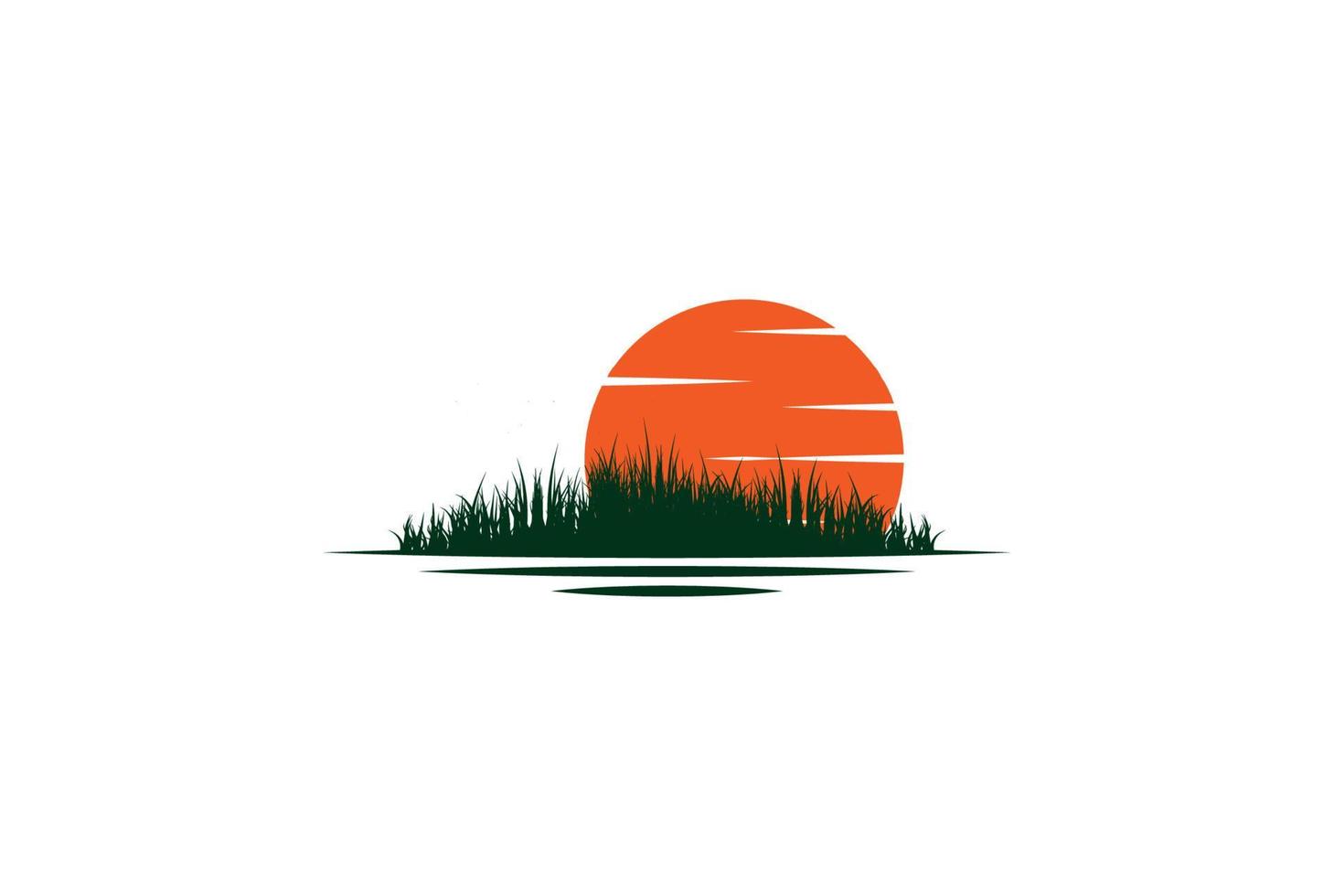 alba al tramonto con erba Lake Creek River logo design vector