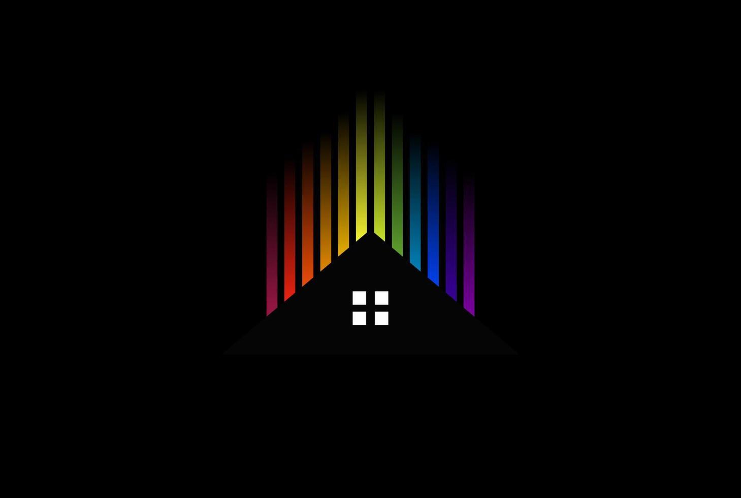 casa colorata con equalizzatore arcobaleno o aurora per il vettore di progettazione di logo immobiliare di musica