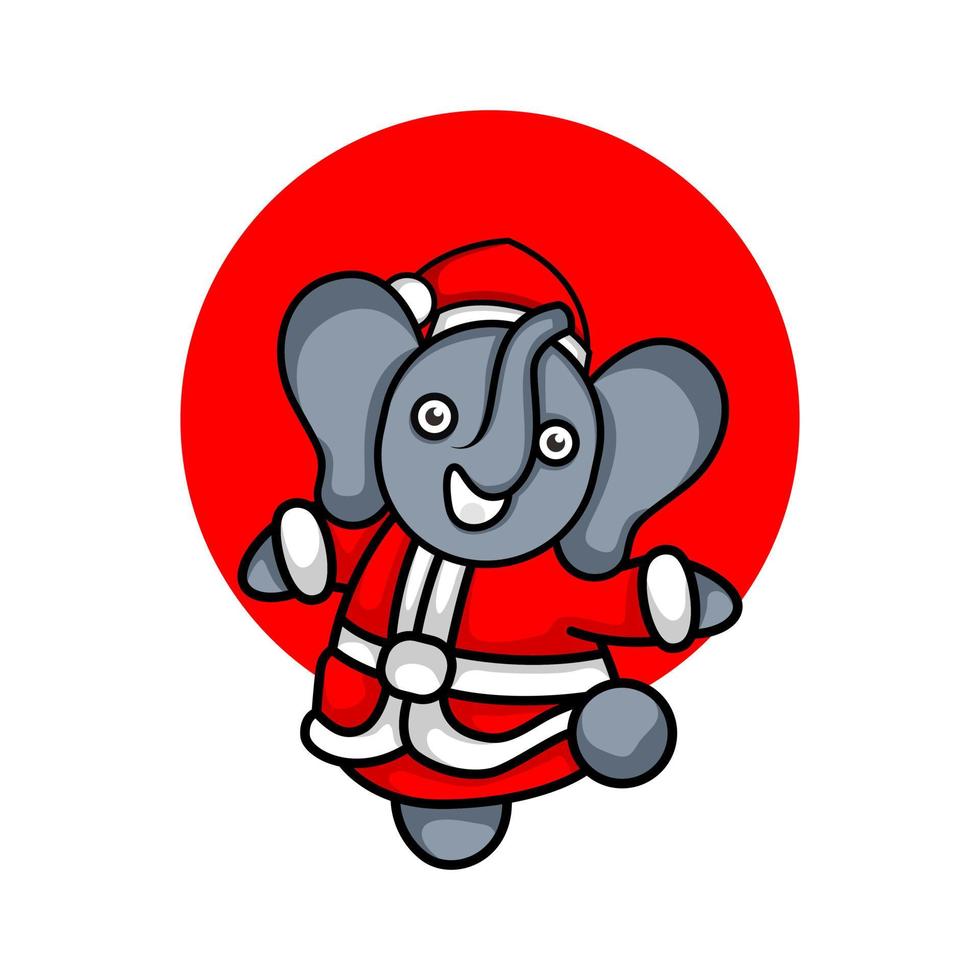 carino elefante illustrazione che indossa il costume di babbo natale vettore