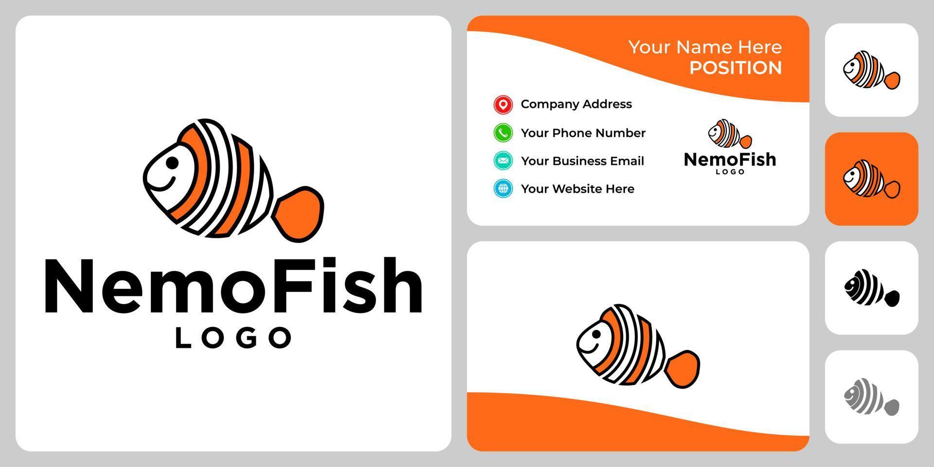 design del logo di pesce nemo con modello di biglietto da visita. vettore