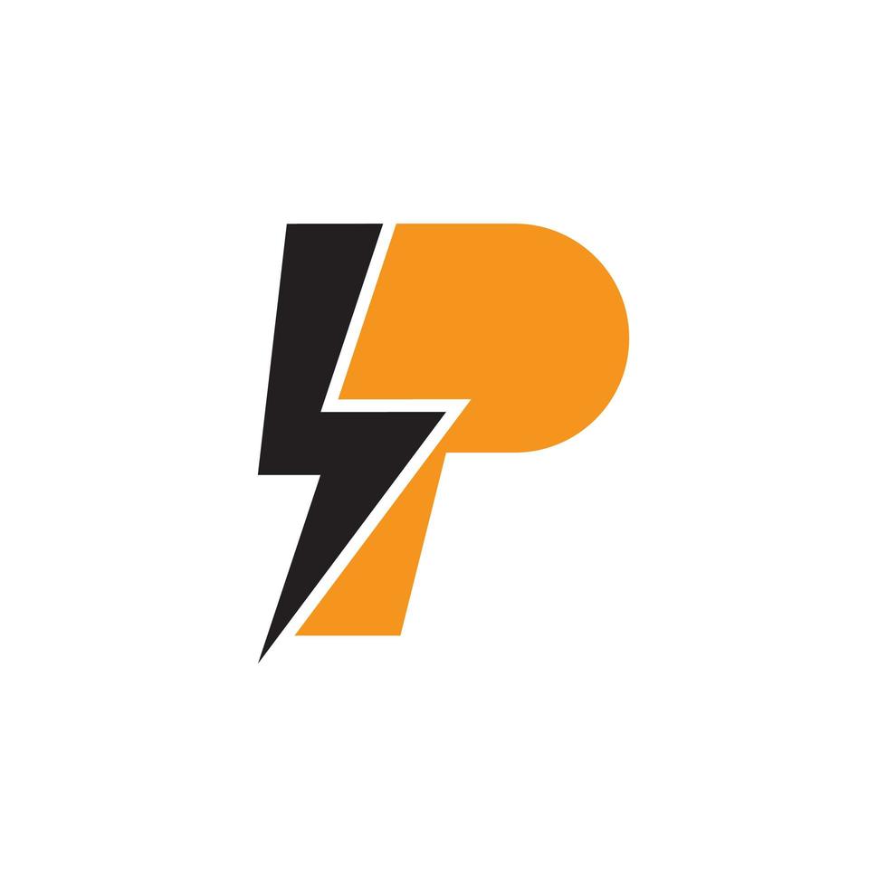 design del logo del fulmine della lettera p vettore