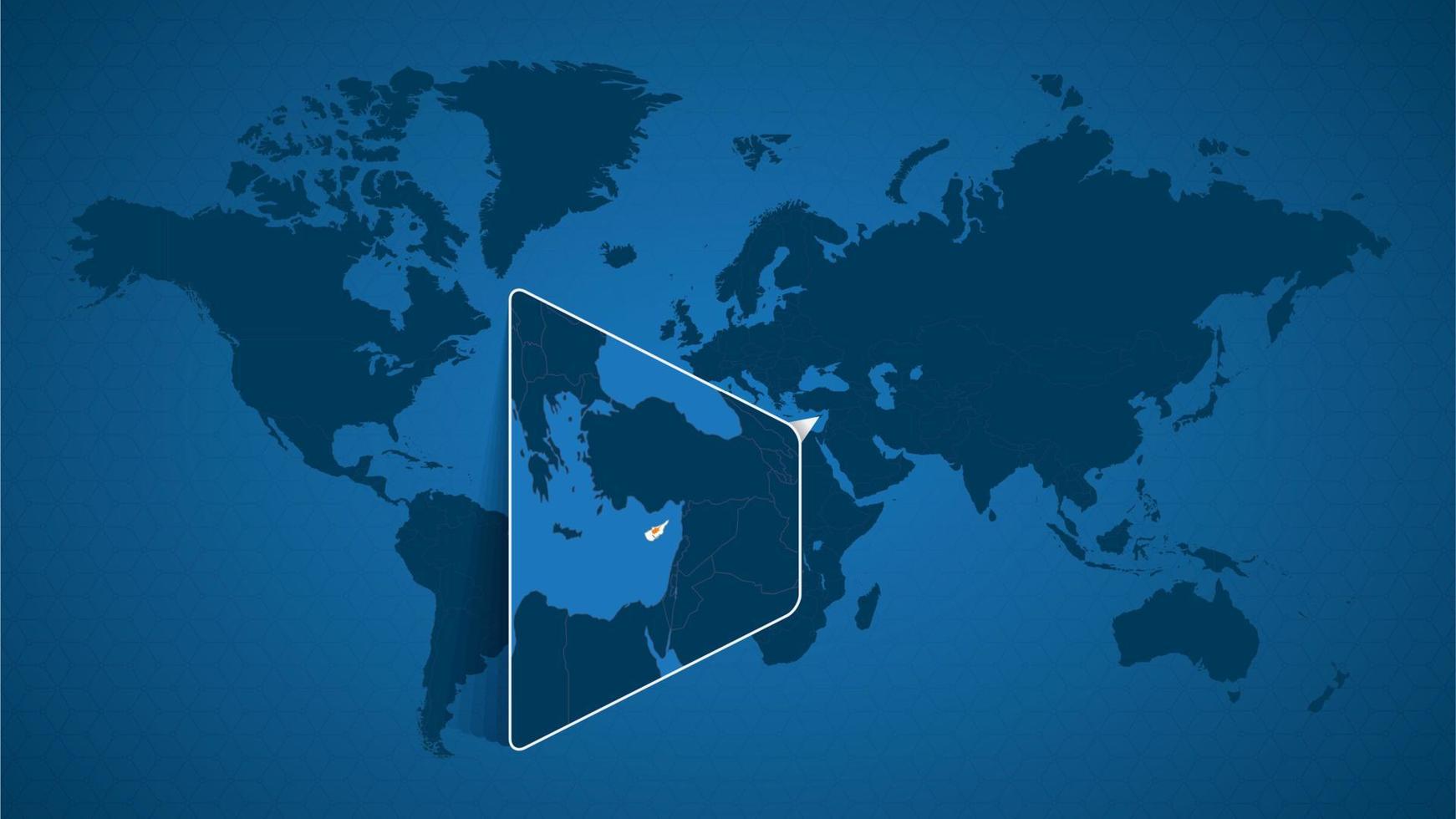 mappa del mondo dettagliata con mappa ingrandita appuntata di Cipro e dei paesi vicini. vettore