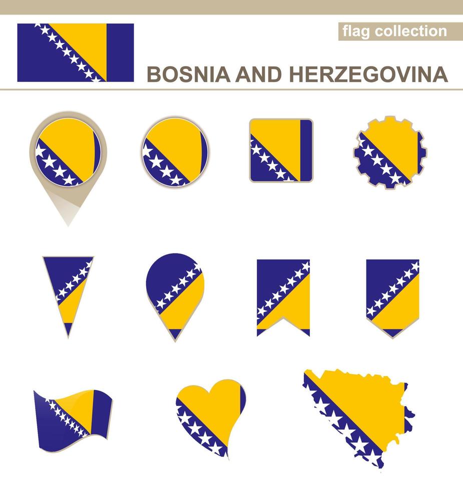 collezione di bandiere di bosnia ed erzegovina vettore