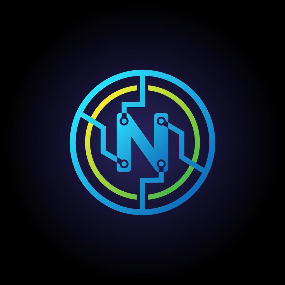 modello di progettazione del logo della lettera iniziale n, logo vettoriale dell'icona della tecnologia in cerchio