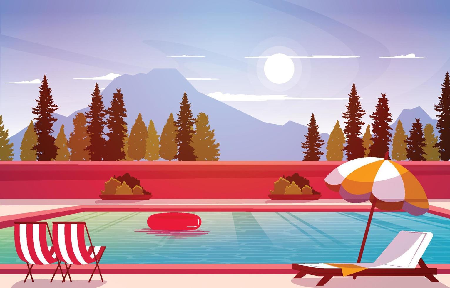 natura piscina estate vacanza svago relax design piatto illustrazione vettore