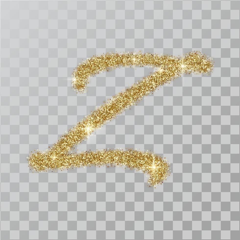 lettera z in polvere glitter oro in stile dipinto a mano. vettore