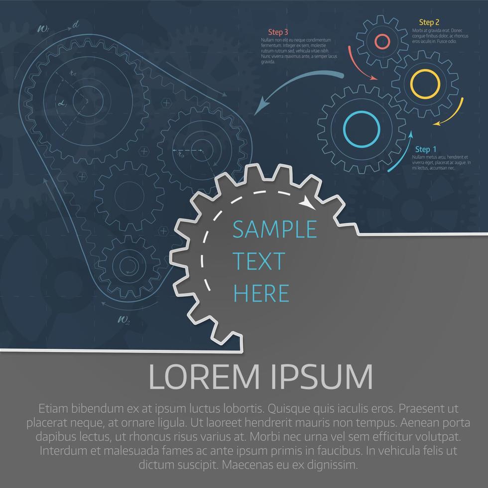 sfondo tecnologico con ruota dentata, cinghia degli ingranaggi, modello di copertina vettore