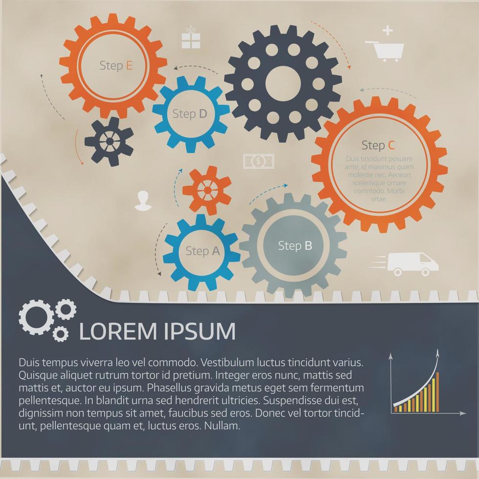 illustrazione vettoriale del modello di infografica con ingranaggi