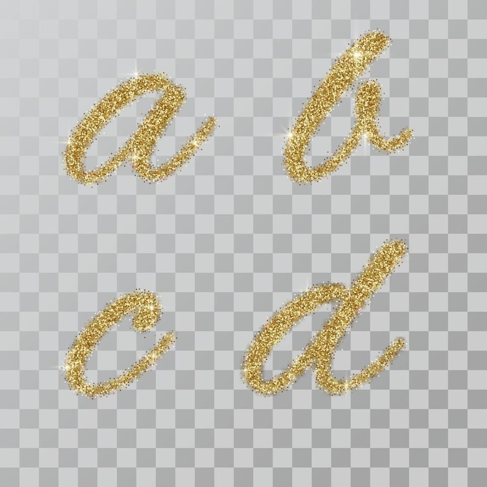 lettera in polvere glitter oro a, b, c, d in stile dipinto a mano vettore
