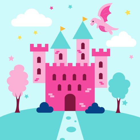 Cute Princess Castle e Dragon vettore