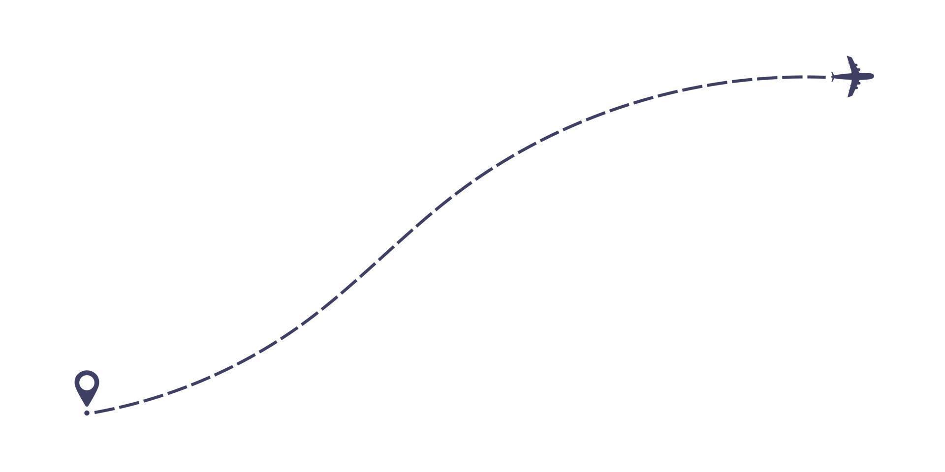 illustrazione vettoriale di disegno in stile piatto del percorso della linea tratteggiata dell'aeroplano isolata su sfondo bianco.