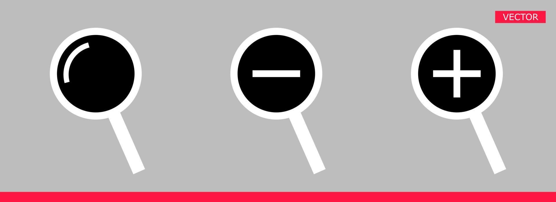 icona lente di ingrandimento pixel nero segno cursore illustrazione vettoriale set design piatto isolato su sfondo grigio.