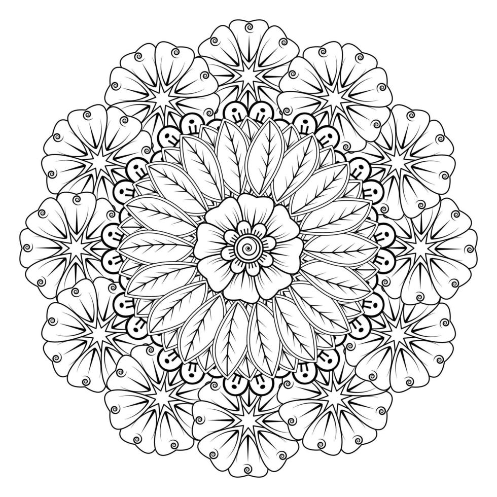 motivo circolare a forma di mandala per henné, mehndi, tatuaggio, decorazione. ornamento decorativo in stile etnico orientale. pagina del libro da colorare. vettore