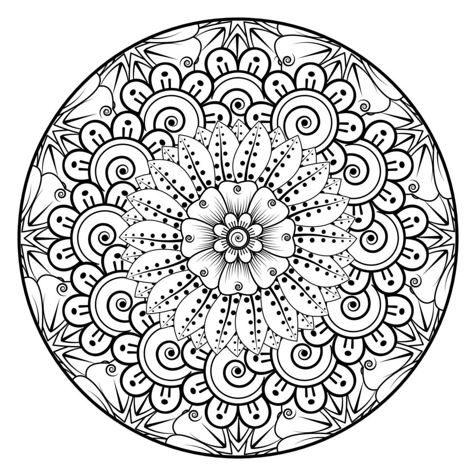 motivo circolare a forma di mandala per henné, mehndi, tatuaggio, decorazione. ornamento decorativo in stile etnico orientale. pagina del libro da colorare. vettore