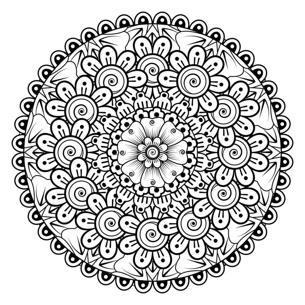 motivo circolare a forma di mandala per henné, mehndi, tatuaggio, decorazione. ornamento decorativo in stile etnico orientale. pagina del libro da colorare. vettore