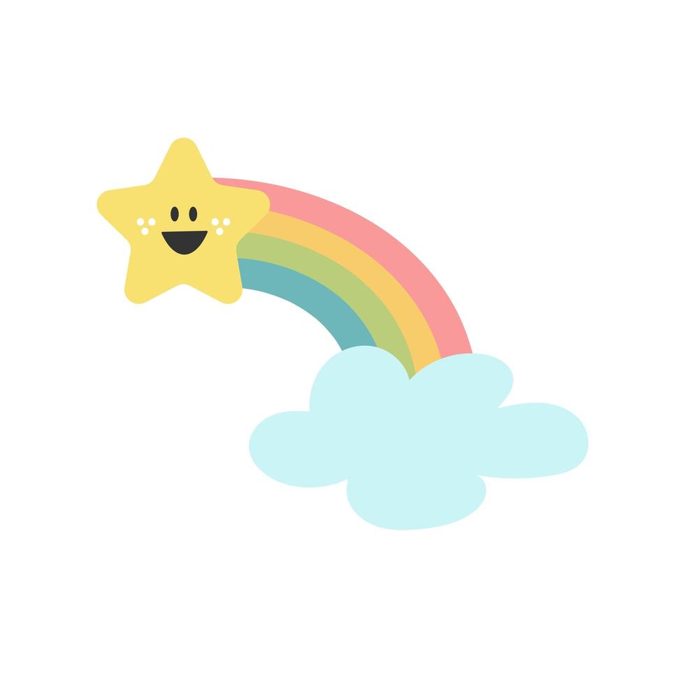 arcobaleno e stella disegnati a mano. icona della scuola materna per bambini carino. baby doccia. vettore