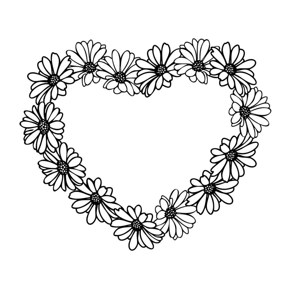 cornice di cuori disegnati a mano fiore margherita vettore